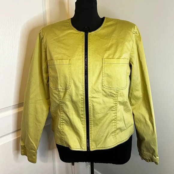 Maggy London Cotton Lined Celery Green Zip Front Pocket Waist Length Coat Sz 12‎ - Picture 1 of 7